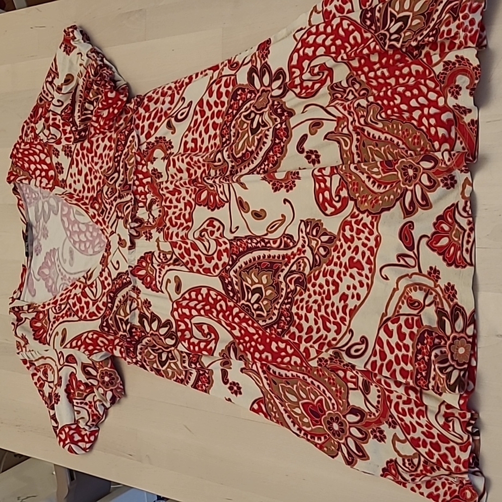 ABS collection Cream with Red Floral Pattern Ruffled Detail V neck Dress